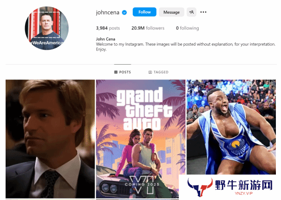 约翰·塞纳分享GTA6海报 玩家：暗示自己会参与游戏？